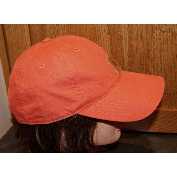 Carhartt Leather Patch Coral Orange Hat Cap Casual Fit OSFA - Picture 3 of 7